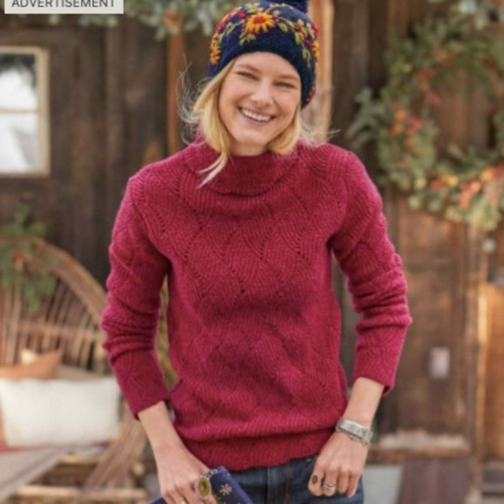 SUNDANCE Sweater Women's Large Pink Silk Blend Pointelle Knit Turtleneck Boho